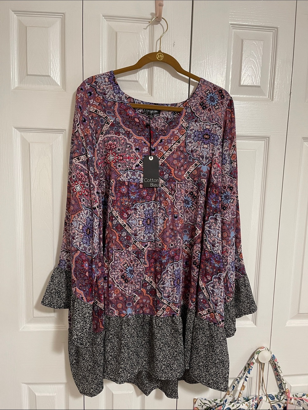 NWT Cotton Bleu Purple Paisley Long-Sleeve Tunic Top